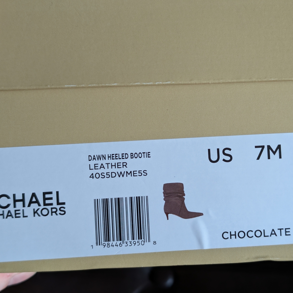 NIB Michael Kors Women's Chocolate Brown Suede Dawn Heeled Booties Size 7 - Picture 6 of 6